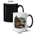 Lakeside Canoe Cabin Escape Scene Coffee Color Changing Mug, trending gift Lakeside Canoe Cabin Escape Scene Coffee Color Changing Mug, trending gift