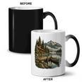 Lakeside Canoe Cabin Escape Scene Raglan Baseball Tee Coffee Color Changing Mug, trending gift
