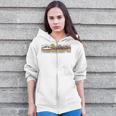 Trendy Canoe Silhouette Colourful Landscape Raglan Baseball Tee Zip Up Hoodie