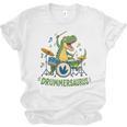 T-Rex Drumming With Drum Kit And Musical Notes Unisex Jersey T-Shirt, trending gift T-Rex Drumming With Drum Kit And Musical Notes Unisex Jersey T-Shirt, trending gift