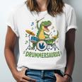 T-Rex Drumming With Drum Kit And Musical Notes Unisex Jersey T-Shirt T-Rex Drumming With Drum Kit And Musical Notes Unisex Jersey T-Shirt
