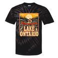 Lake Ontario Canoe Fishing Light House Sunset Retro Raglan Baseball Tee Tie-Dye T-Shirts Black Tie-Dye