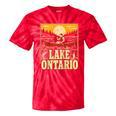 Lake Ontario Canoe Fishing Light House Sunset Retro Raglan Baseball Tee Tie-Dye T-Shirts Red Tie-Dye