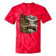 Women's Lakeside Canoe Cabin Escape Scene Tie-Dye T-Shirts Red Tie-Dye