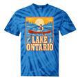 Lake Ontario Canoe Fishing Light House Sunset Retro Raglan Baseball Tee Tie-Dye T-Shirts Blue Tie-Dye