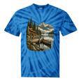 Lakeside Canoe Cabin Escape Scene Raglan Baseball Tee Tie-Dye T-Shirts Blue Tie-Dye