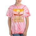 Lake Ontario Canoe Fishing Light House Sunset Retro Raglan Baseball Tee Tie-Dye T-Shirts Coral Tie-Dye