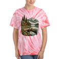 Women's Lakeside Canoe Cabin Escape Scene Tie-Dye T-Shirts Coral Tie-Dye