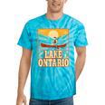 Lake Ontario Canoe Fishing Light House Sunset Retro Raglan Baseball Tee Tie-Dye T-Shirts Turquoise Tie-Dye