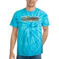 Trendy Canoe Silhouette Colourful Landscape Raglan Baseball Tee Tie-Dye T-Shirts Turquoise Tie-Dye