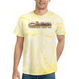 Trendy Canoe Silhouette Colourful Landscape Raglan Baseball Tee Tie-Dye T-Shirts Yellow Tie-Dye