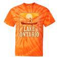 Lake Ontario Canoe Fishing Light House Sunset Retro Raglan Baseball Tee Tie-Dye T-Shirts Orange Tie-Dye