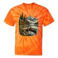 Lakeside Canoe Cabin Escape Scene Raglan Baseball Tee Tie-Dye T-Shirts Orange Tie-Dye