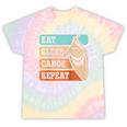 Eat Sleep Canoe Repeat Vintage Canoeing Canoeist Men Boys Raglan Baseball Tee Tie-Dye T-Shirts Hazy Rainbow Tie-Dye