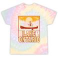 Lake Ontario Canoe Fishing Light House Sunset Retro Raglan Baseball Tee Tie-Dye T-Shirts Hazy Rainbow Tie-Dye