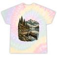 Lakeside Canoe Cabin Escape Scene Raglan Baseball Tee Tie-Dye T-Shirts Hazy Rainbow Tie-Dye