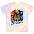 Portaging Canoe Wilderness Adventure Scenic Graphic Tie-Dye T-Shirts Hazy Rainbow Tie-Dye