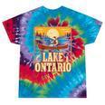 Lake Ontario Canoe Fishing Light House Sunset Retro Raglan Baseball Tee Tie-Dye T-Shirts Festival Tie-Dye