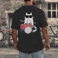 Cat Wearing Sunglasses Playing Drums Drum Kit Musician Men's Back Print T-Shirt Cat Wearing Sunglasses Playing Drums Drum Kit Musician Men's Back Print T-Shirt