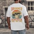 Drummer Like a Musician Only On Time Vintage Sunset Drum Kit Raglan Baseball Tee Men's Back Print T-Shirt Drummer Like a Musician Only On Time Vintage Sunset Drum Kit Raglan Baseball Tee Men's Back Print T-Shirt