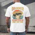 Drummer Like a Musician Only On Time Vintage Sunset Drum Kit Raglan Baseball Tee Men's Back Print T-Shirt Drummer Like a Musician Only On Time Vintage Sunset Drum Kit Raglan Baseball Tee Men's Back Print T-Shirt