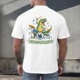 T-Rex Drumming With Drum Kit And Musical Notes Men's Back Print T-Shirt T-Rex Drumming With Drum Kit And Musical Notes Men's Back Print T-Shirt