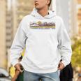Trendy Canoe Silhouette Colourful Landscape Raglan Baseball Tee Unisex Hoodie