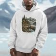 Lakeside Canoe Cabin Escape Scene Raglan Baseball Tee Unisex Hoodie