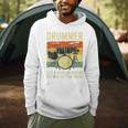 Drummer Better Timing Retro Vintage Sunset Drum Kit Graphic Raglan Baseball Tee Men Hoodie