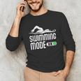 Swim Slogan Funny Swimming Mode On Swim Unisex Long Sleeve T-Shirt Swim Slogan Funny Swimming Mode On Swim Unisex Long Sleeve T-Shirt