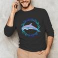 Swimming Dolphin Maori Sun Tribal Waves 2-Sided Unisex Long Sleeve T-Shirt