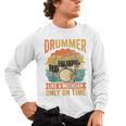 Drummer Like a Musician Only On Time Vintage Sunset Drum Kit Raglan Baseball Tee Men's Long Sleeve T-Shirt, trending gift