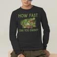 Swimmer Crocodile Swimming Humor How Fast You Can Swim Men's Long Sleeve T-Shirt Swimmer Crocodile Swimming Humor How Fast You Can Swim Men's Long Sleeve T-Shirt