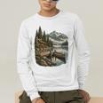 Lakeside Canoe Cabin Escape Scene Men's Long Sleeve T-Shirt