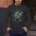 Drum Kit Percussionist Drummer Van Gogh Alien Playing Drums Men's Long Sleeve T-Shirt