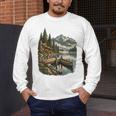 Lakeside Canoe Cabin Escape Scene Raglan Baseball Tee Men's Long Sleeve T-Shirt