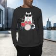Cat Wearing Sunglasses Playing Drums Drum Kit Musician Men's Long Sleeve T-Shirt Cat Wearing Sunglasses Playing Drums Drum Kit Musician Men's Long Sleeve T-Shirt