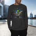 Drum Kit Percussionist Drummer Van Gogh Alien Playing Drums Men's Long Sleeve T-Shirt