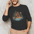 Bigfoot Kayak Paddling Lake Canoe Bigfoot Sasquatch Kayaking Men's Long Sleeve T-Shirt