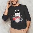 Cat Wearing Sunglasses Playing Drums Drum Kit Musician Men's Long Sleeve T-Shirt Cat Wearing Sunglasses Playing Drums Drum Kit Musician Men's Long Sleeve T-Shirt