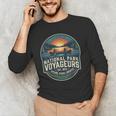 National Park Voyageurs Retro Sunset Canoe Paddling Badge Men's Long Sleeve T-Shirt