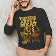 Thinking About Meat BBQ Dad Humor Men's Long Sleeve T-Shirt