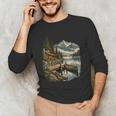 Women's Lakeside Canoe Cabin Escape Scene Men's Long Sleeve T-Shirt