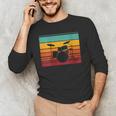 Women's Retro Drum Kit Silhouette With Color Stripes Men's Long Sleeve T-Shirt Women's Retro Drum Kit Silhouette With Color Stripes Men's Long Sleeve T-Shirt