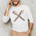 Canoeing Canoe Paddle Paddling Retro Line Art Raglan Baseball Tee Men's Long Sleeve T-Shirt