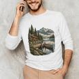 Lakeside Canoe Cabin Escape Scene Men's Long Sleeve T-Shirt