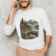 Lakeside Canoe Cabin Escape Scene Raglan Baseball Tee Men's Long Sleeve T-Shirt