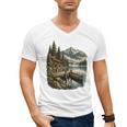 Lakeside Canoe Cabin Escape Scene Raglan Baseball Tee Men's V-Neck T-Shirt, trending gift