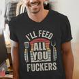 BBQ Dad Joke Retro Vintage I'Ll Feed All You Fuckers Men's V-Neck T-Shirt
