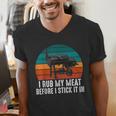 BBQ Dad I Rub My Meat Before I Stick It In Offset Smoker Pit Men's V-Neck T-Shirt